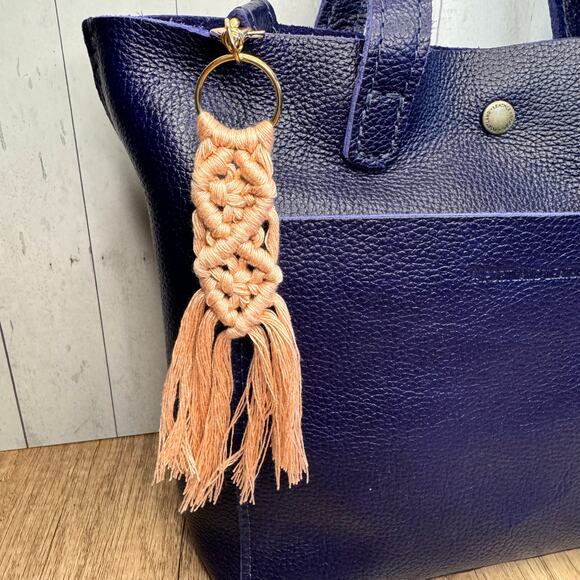 Macrame Charm Pink Purse Keychain Charm Boho Accessories FAST SHIP NEW - Picture 2 of 2